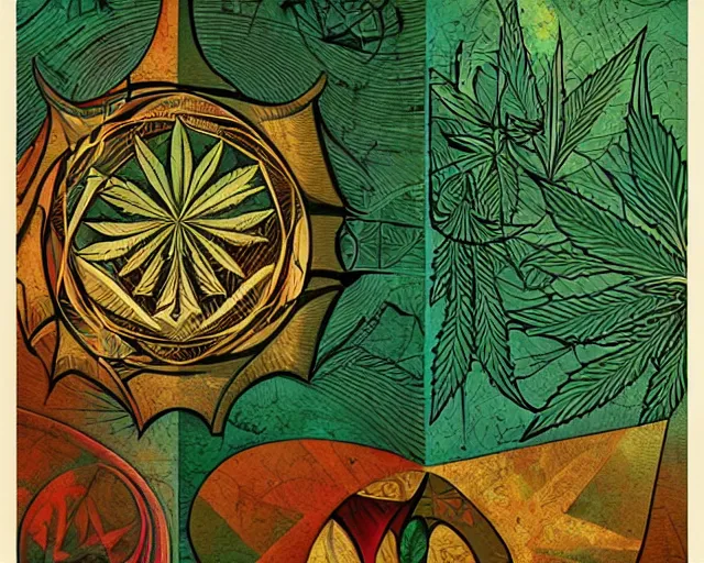 Prompt: cannabis abstract shapes and geometric patterns, a simple vector pop surrealism, by ( leonardo da vinci ) and greg rutkowski and rafal olbinski