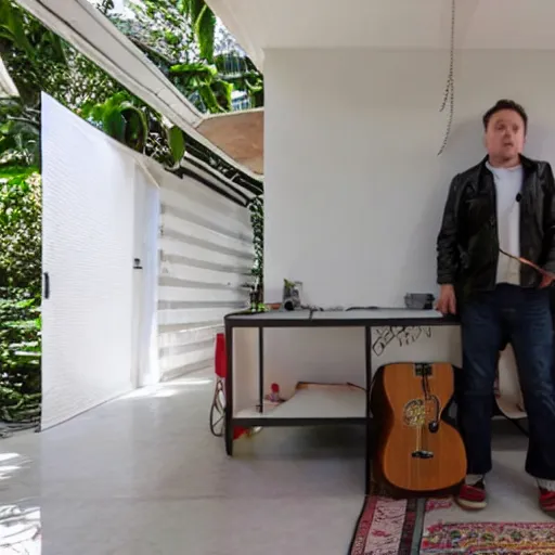 Image similar to elon musk living for rent in a 1 7 square meter house in colombia in unbearable heat, very realistic, ultra detailed, photorealistic