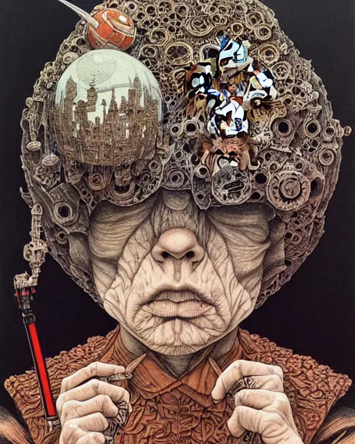 Image similar to portrait painted in jacek yerka style drawn by vania zouravliov and takato yamamoto, inspired by star wars, intricate acrylic gouache painting, high detail, sharp high detail, artstation