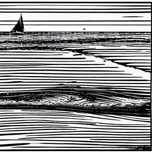 Image similar to ocean swells by Moebius, black and white