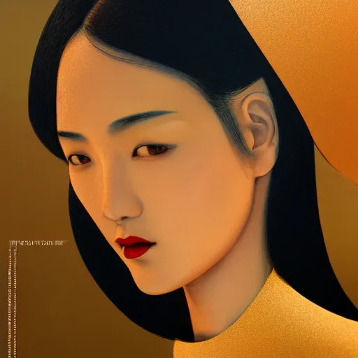 Prompt: innovative avant - garde art, deco fashion, asian women, highly detailed, photorealistic portrait by michael chavel, serene forest setting, golden hour, crisp quality and light reflections, octane render