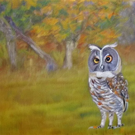 Prompt: impressionist painting of an owl deer hybrid