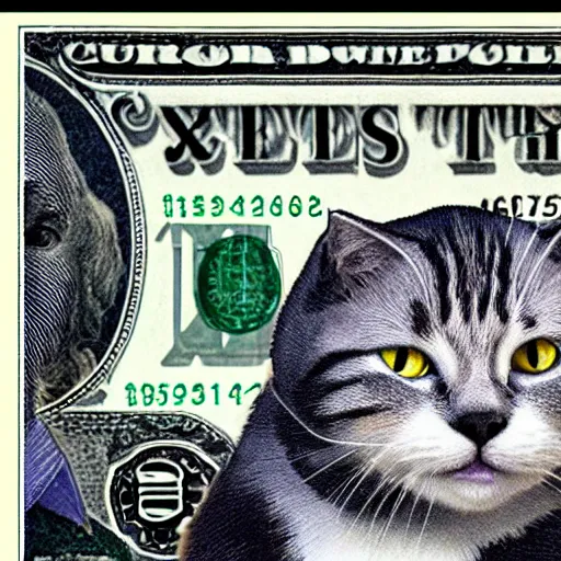 Prompt: bingus the cat on the american dollar bill