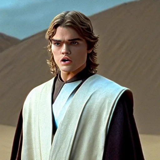 Prompt: a film still of anakin skywalker turned good realistic, detailed, wearing white