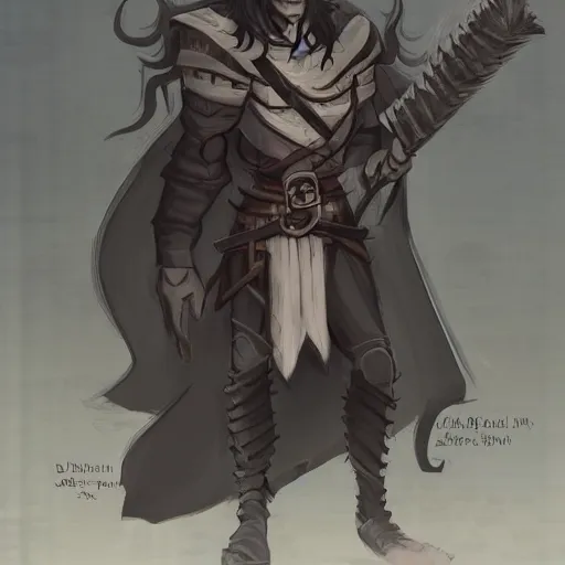 Prompt: DND character concept of a man ith tan skin and long straight black hair, reading an evil demonic book, rogue class warrior