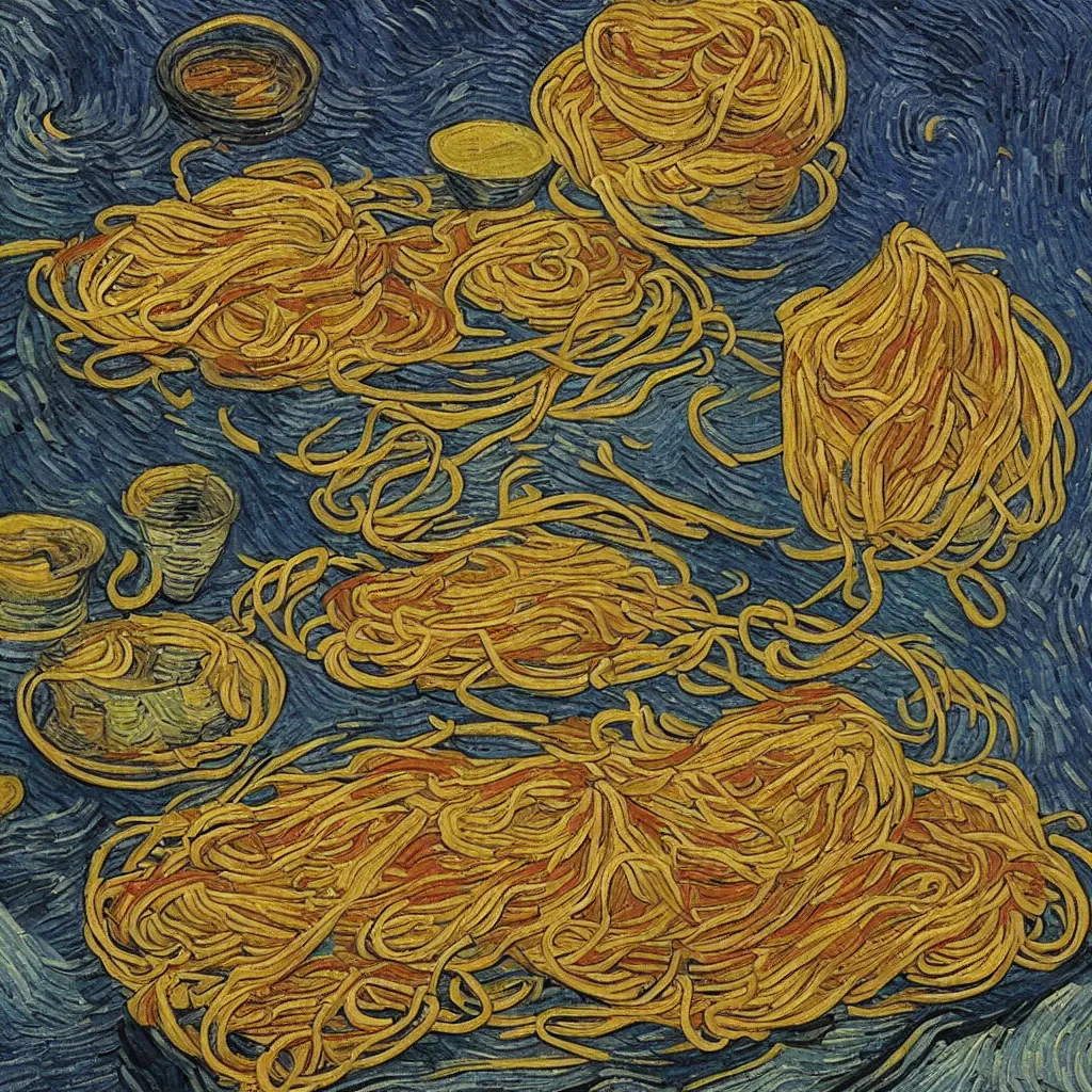 Image similar to Van Gogh eating spaghetti