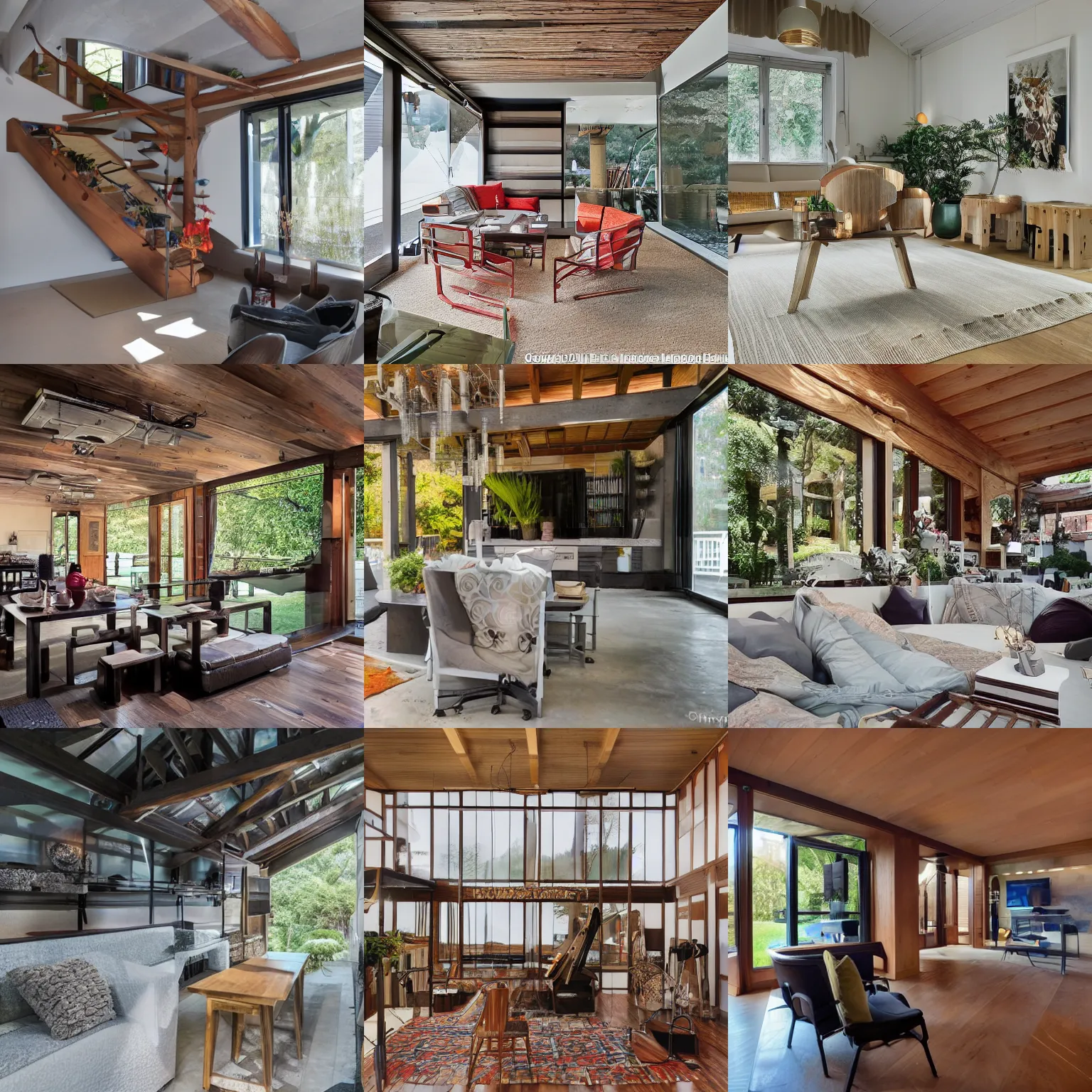 Prompt: full interior view photo of modern fully japanese livingroom in a luxurious wooden cottage, busy with floral arrangements, designer furnitures, architecture photography by alvar aalto, telephoto lens, canon rf 8 0 0 mm f / 5. 6 l