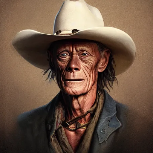 Image similar to a man, lance henriksen, cowboy hat, portrait, wild west, fantasy, highly detailed, digital painting, artstation, concept art, sharp focus, illustration, art by artgerm and greg rutkowski and alphonse mucha