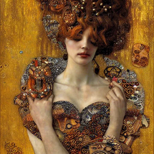 Prompt: goddess, intricate detail, klimt, royo, whealan,