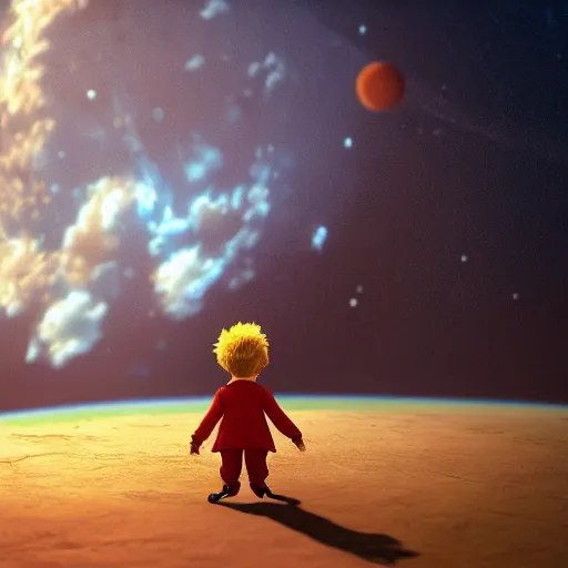 Image similar to the little prince on earth, octane render, unreal engine 5, atmospheric