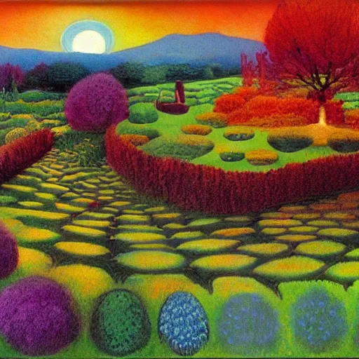 Prompt: garden of the morning calm, surreal, 1980, colorful