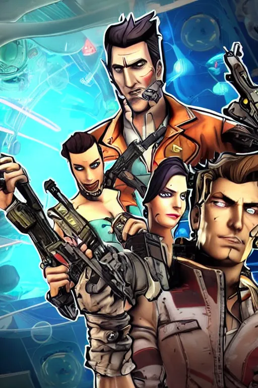 Image similar to handsome jack in the centre of the frame with borderlands 2 backdrop