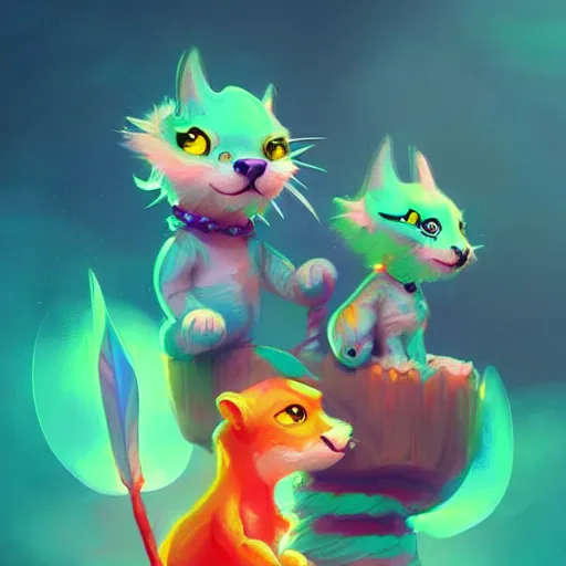 Image similar to cute creatures. bright art masterpiece artstation. 8k, sharp high quality illustration in style of Jose Daniel Cabrera Pena and Leonid Kozienko, magical colored theme, concept art by Tooth Wu,