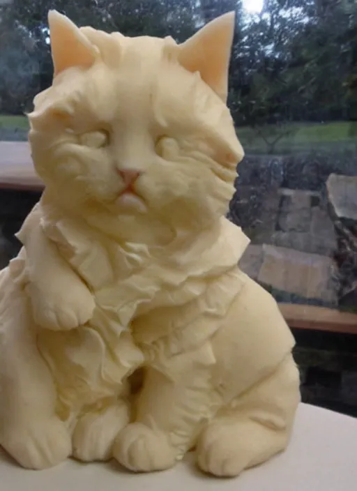 Prompt: detailed sculpture made from butter of kittens.