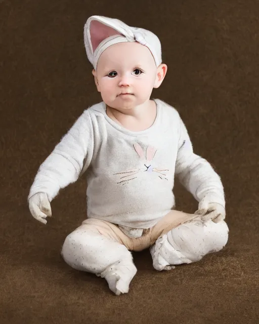 Prompt: annie leibovitz headshots of an adorable infant humanoid rabbit hybrid creature, 5 0 mm soft focus