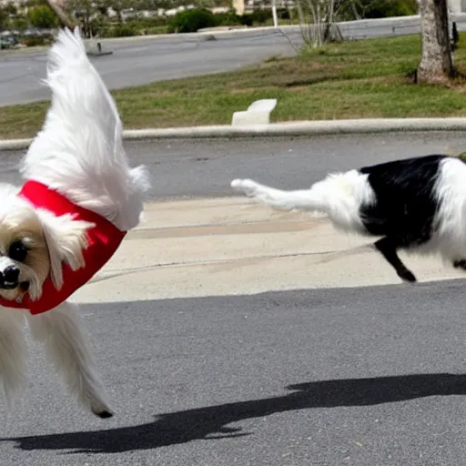 Prompt: a maltese doing a backflip