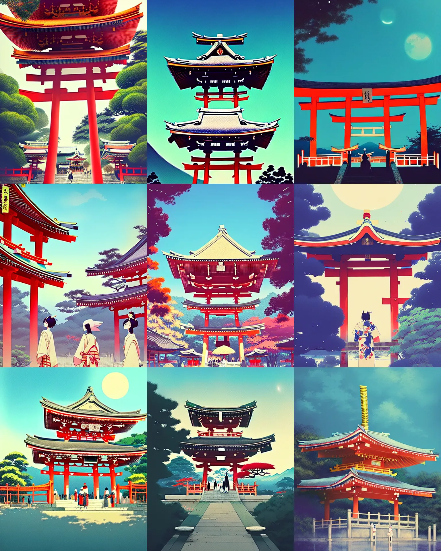 Prompt: captivating, memorable, a ultradetailed beautiful photo of a unique shinto shrine, joyous, wide, by conrad roset, greg rutkowski and makoto shinkai trending on artstation