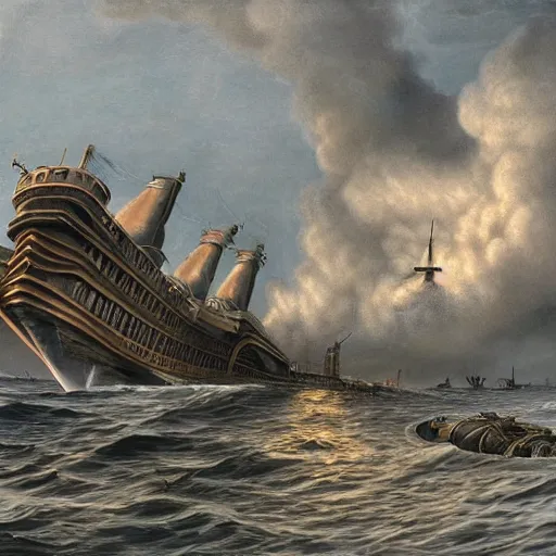 Prompt: hyper detailed painting of a ship being sunk by a giant lung