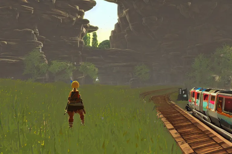 Image similar to wmata metro train in botw, breath of the wild screenshot