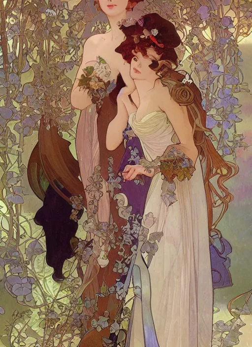 Image similar to dreamlike amidens in gowns smooth sharp focus illustration by rossdraws, alphonse mucha frank fanzzeta