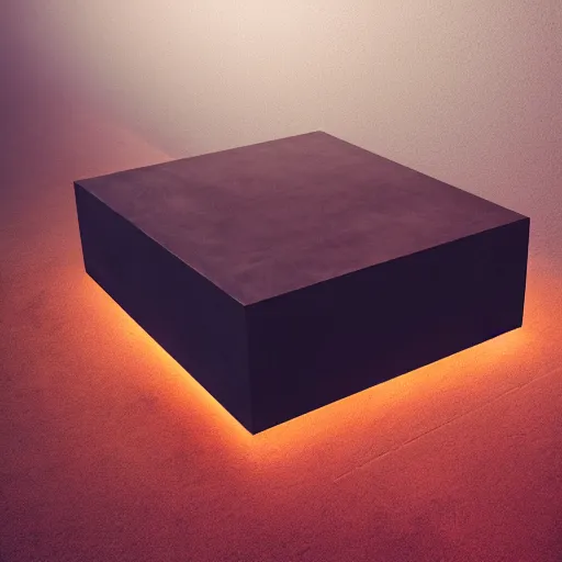 Prompt: high tech concrete bench cube, natural wood top, minimal, dramatic lighting and composition, trending on artstation, concept art, red light, smoke