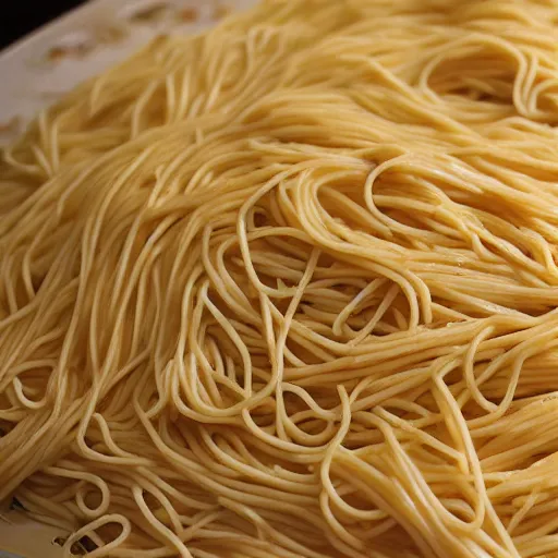 Image similar to the great wall of china made of spaghetti, close - up