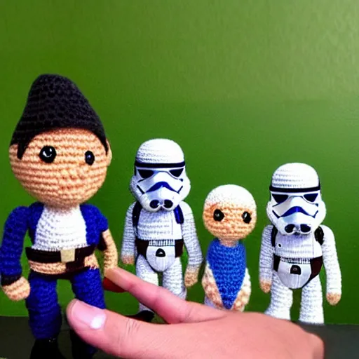 Prompt: Scene from. Star Wars with crocheting figures