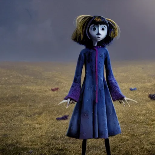 Prompt: natalia dyer as coraline, movie still, 8 k