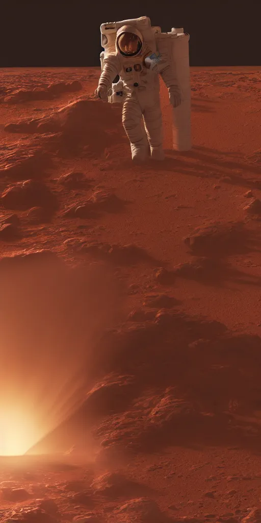 Image similar to concept art, an american astronaut driving on the surface of mars, backlight, epic, high detail, 8 k, octane rendering, unreal engine.