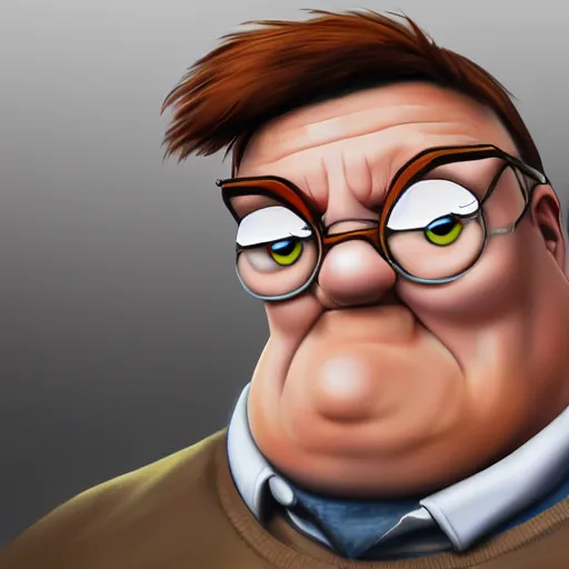 Image similar to Peter Griffin in real life, portrait, photograph, realistic, hyperrealistic, highly detailed, very detailed, extremely detailed, detailed, digital art, trending on artstation