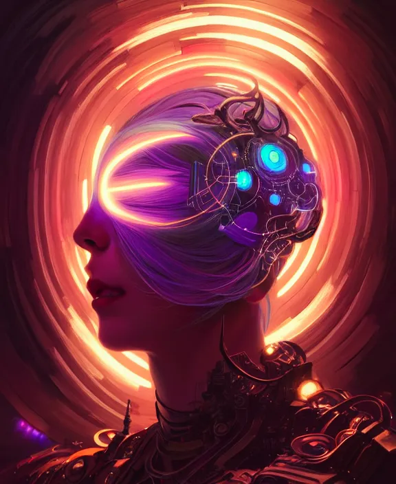 Prompt: a whirlwind of souls rushing inside the metaverse, half body, glowin eyes, android, cyborg, cyberpunk face, by loish, d & d, fantasy, intricate, elegant, highly detailed, colorful, vivid color, digital painting, artstation, concept art, art by artgerm and greg rutkowski and alphonse mucha and ruan jia