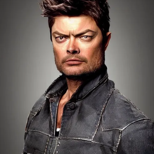 Image similar to Karl Urban as a Wolverine with beard , super-realistic, high quality, detailed, photorealistic, high rendering,