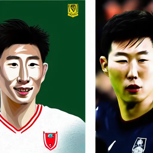 Image similar to portrait of son heung min in the style of dinotopia