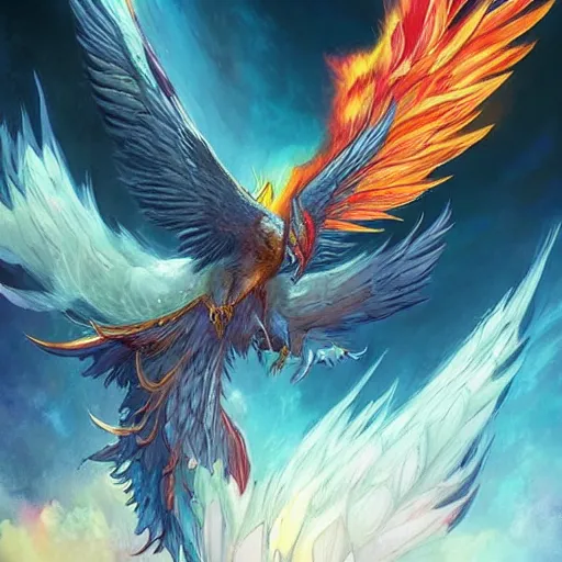 Image similar to phoenix rising from the ashes, by rossdraws and bluesssatan and mandy jurgens, detailed, textured, vivid colors!!, colorful, photorealistic, high dynamic range!, hdr, artstation, pinterest, comics, comic books, cross - hatching, inking, detailed