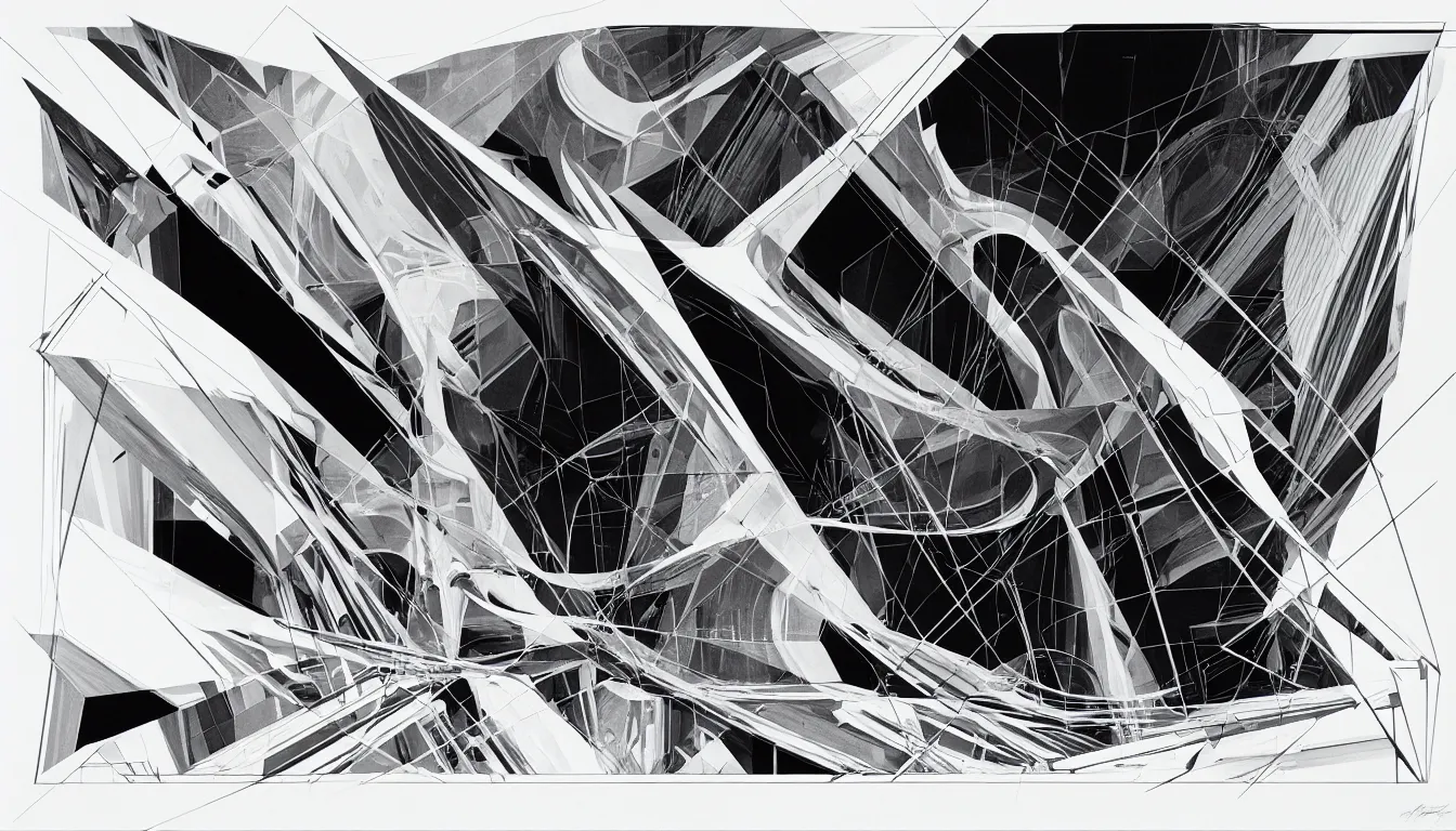 Prompt: slot canyons drawing by zaha hadid, a screenprint by robert rauschenberg, behance contest winner, deconstructivism, da vinci, constructivism, greeble