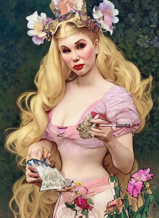 Image similar to trixie mattel in full makeup, painting by artgerm and greg rutkowski and alphonse mucha