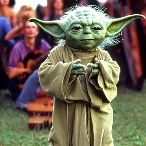 Image similar to yoda performing at woodstock