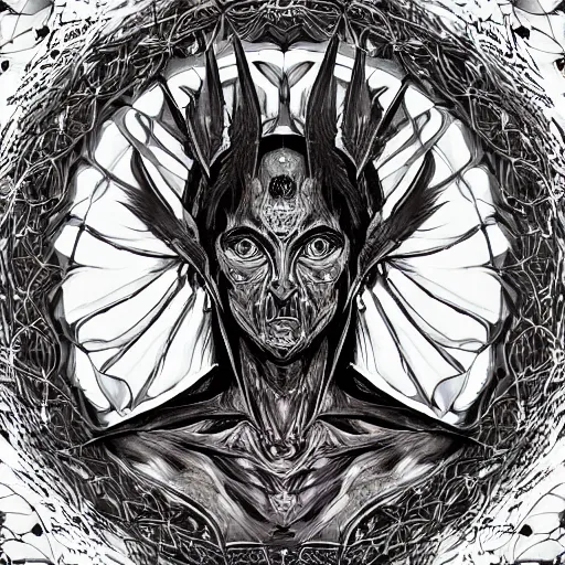 Image similar to 4K headshot portrait of godlike Warlock of Nazareth with defined arms and open hands and bloody clothes with giant mandala wings , intricate face , flawless anime cel animation by Kentaro Miura, psychedelic , highly detailed upper body , professionally post-processed , beautiful, scary, symmetry accurate features, epic, octane rendered, anime masterpiece, accurate by Craig Mullins, ilya kuvshinov, krenz cushart, epic , artgerm trending on artstation by Edward Hopper and Dan Mumford and WLOP and Rutkovsky, beksinski carl spitzweg moebius and tuomas kocar, intricate artwork by caravaggio, Unreal Engine 5, Lumen, Nanite