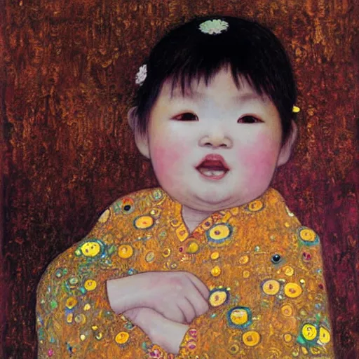 Prompt: asian baby girl, art by Klimt
