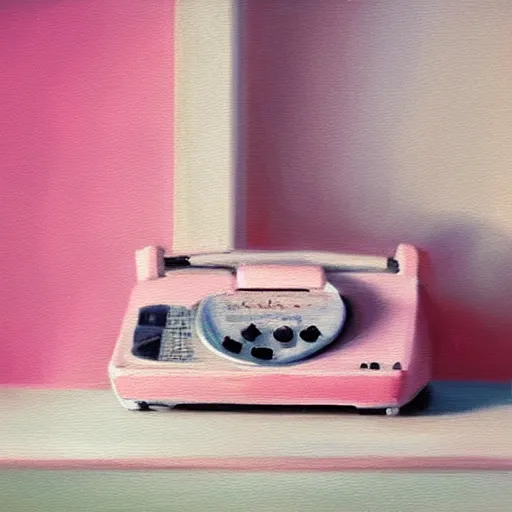 Image similar to chill pink old phone aesthetic, oil painting, pale colors, high detail, 8 k, wide angle, trending on artstation,