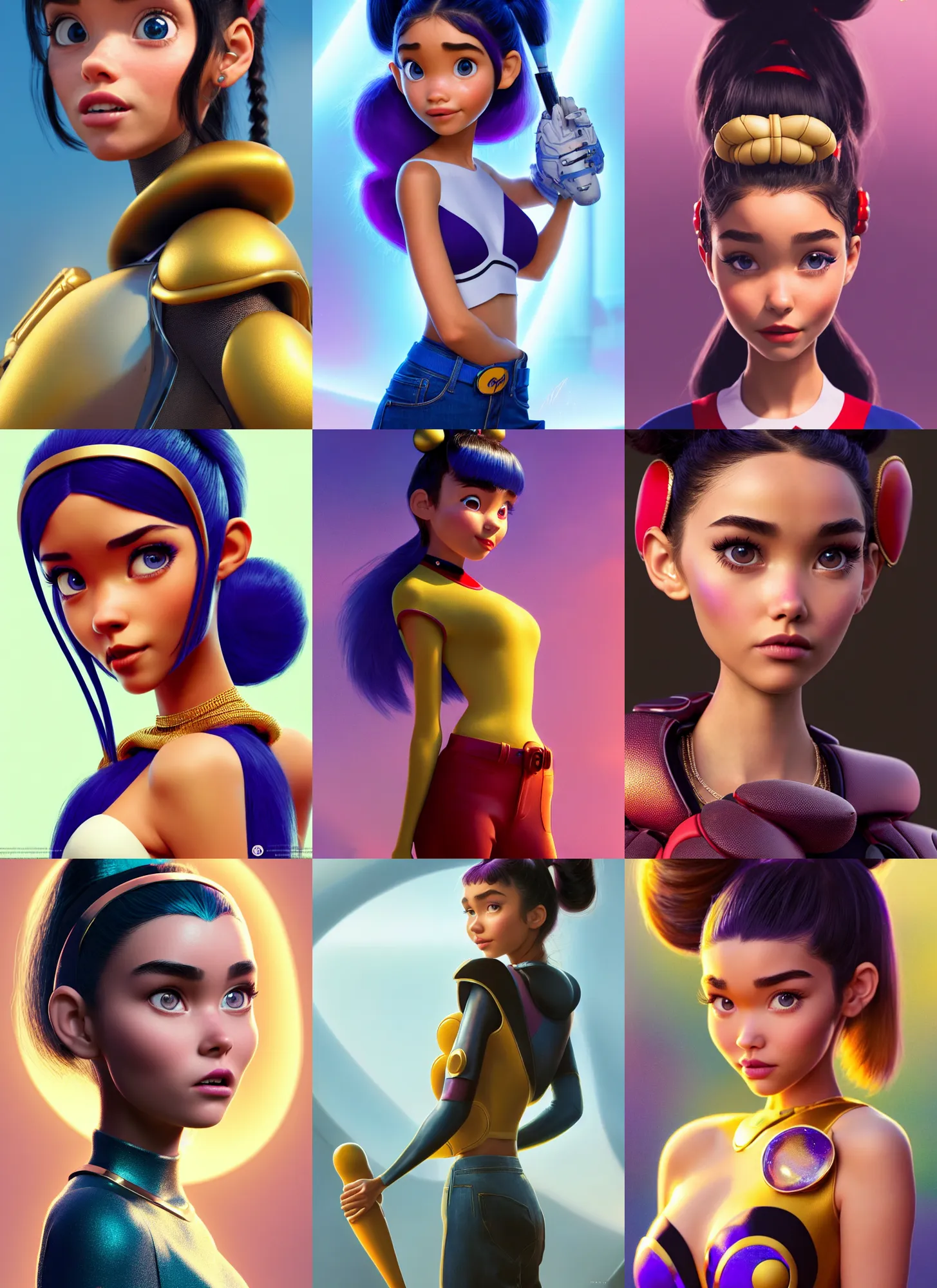 Prompt: pixar woman madison beer | baseball, space buns, jewelry | glamorous oily soft polished rich racy ornate modern | weta disney movie still photo | hi - fructose, sci fi fantasy, golden ratio, smooth, octane render, sharp focus, artstation, concept art | rutkowski, artgerm, mucha, wlop, loish |