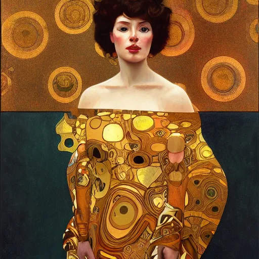 Prompt: modern woman | hyperrealistic | digital painting | trending on artstation | pinup portrait | clean | illustration | dressed | Unreal Engine 5 | 8k resolution | by Greg Rutkowski Alphonse Mucha Gustav Klimt and Mel Ramos