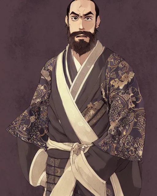 Image similar to an anime portrait of ferdinand magellan as a beautiful man wearing a kimono from skyrim, by stanley artgerm lau, wlop, rossdraws, james jean, andrei riabovitchev, marc simonetti, and sakimichan, trending on artstation