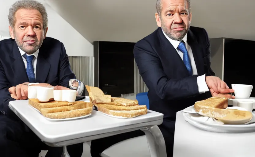 Image similar to alan sugar dream sequence. the apprentice, eating toast