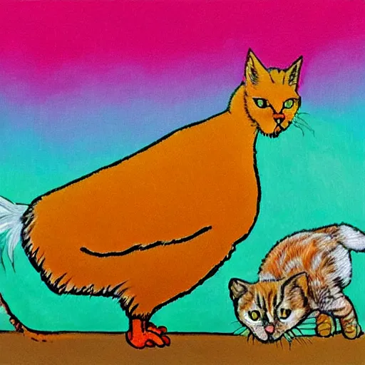 Prompt: hybrid of a cat and a chicken, vivid colord, award-winning