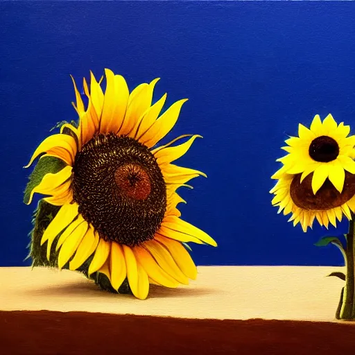 Image similar to still life of a foot, a tarantula, and a sunflower, blue background, dynamic composition, saturated colors