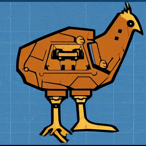 Prompt: a schematic of a robotic chicken