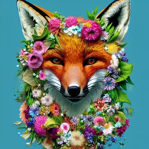 Image similar to made of flowers, made of flowers, made of flowers, fox made of flowers, made of flowers, made of flowers, fantasy art, trending on artstation, beautiful art, intricate, elegant, highly detailed, digital painting