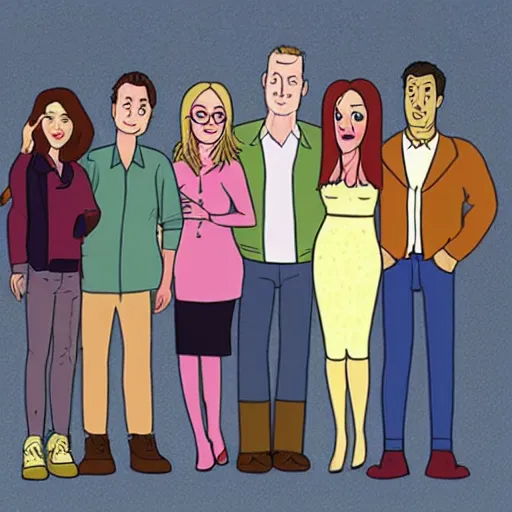 Image similar to still from the hit tv show friends in the style of bojack horseman