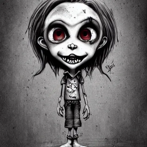 Image similar to grunge cartoon drawing of a cute chucky by - michael karcz , in the style of corpse bride, loony toons style, horror themed, detailed, elegant, intricate